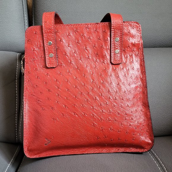 GENUINE OSTRICH LEATHER RED BAG - Picture 1 of 8